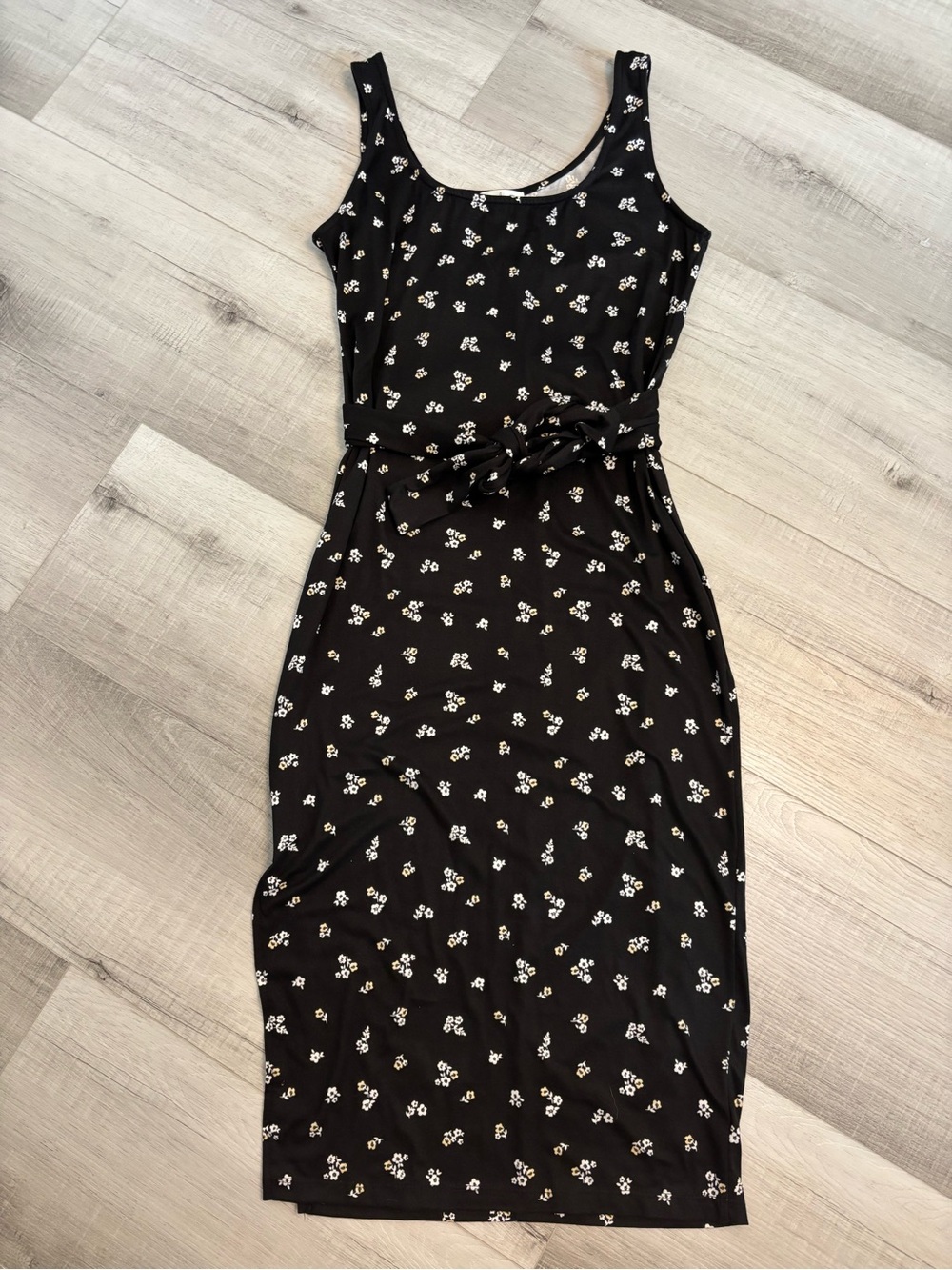 Nine Britton Black Floral Sleeveless Midi Dress Tie Waist Medium